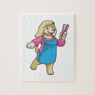 Puzzle Perro como peluquero con comb