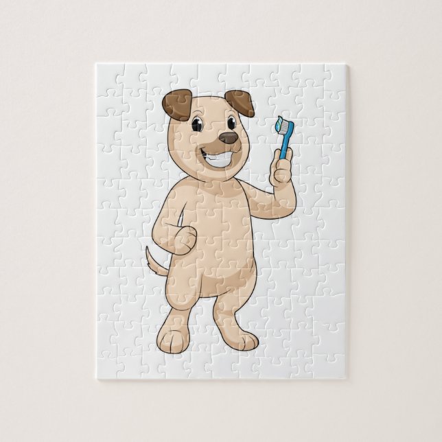 Puzzle Perro con cepillo de dientes (Vertical)