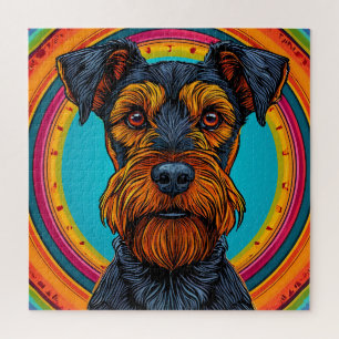 Puzzle Perro con diseño de fondo circular vibrante