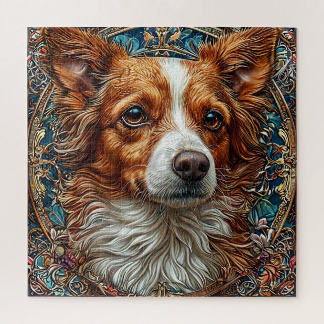 Puzzle Perro con fondo decorativo ornamentado (Vertical)