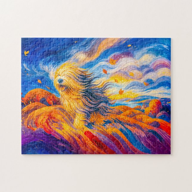 Puzzle Perro con pelo al viento en colina otoñal (Horizontal)