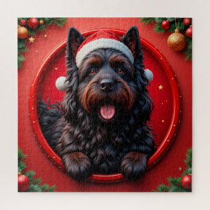 Puzzle Perro con sombrero de Santa rodeado de Navidad fes