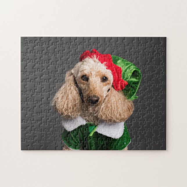 Puzzle Perro con traje de elfo (Horizontal)