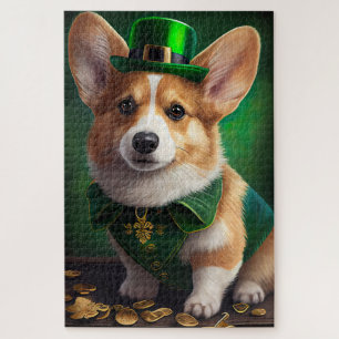 Puzzle Perro Corgi con vestido de San Patricio