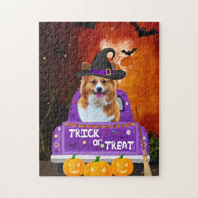 Puzzle Perro Corgi en Camión de Halloween (Vertical)