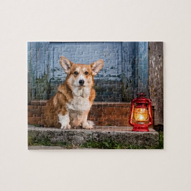 Puzzle Perro Corgi en la estepa (Horizontal)