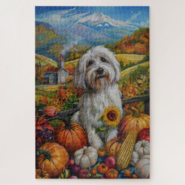 Puzzle Perro Coton De Tulear Cosecha de Otoño Día de Acci (Vertical)