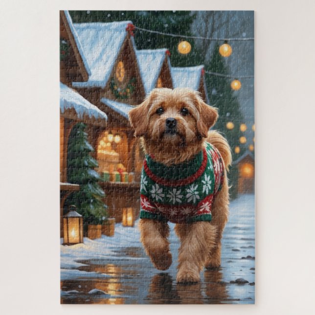 Puzzle Perro Coton De Tulear Navidad Nieve Fiesta (Vertical)