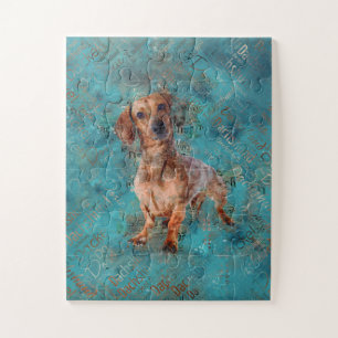 Puzzle Perro Dachshund Arte de medios mixtos