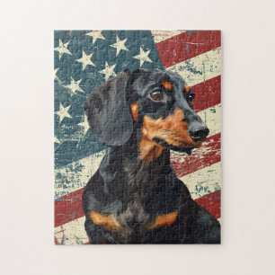 Puzzle Perro Dachshund de la bandera estadounidense Grung