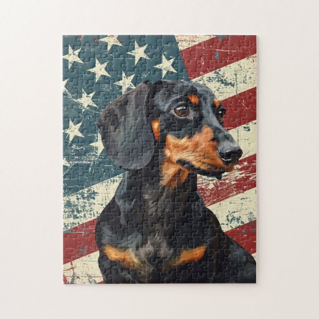 Puzzle Perro Dachshund de la bandera estadounidense Grung (Vertical)