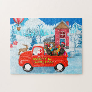 Puzzle Perro Dachshund en Camión de Entrega de Navidad Ni