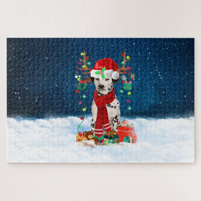 Puzzle Perro dálmata con regalos de Navidad (Horizontal)