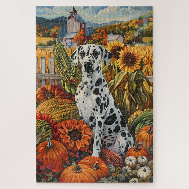 Puzzle Perro dálmata cosecha de otoño Día de Acción de Gr (Vertical)