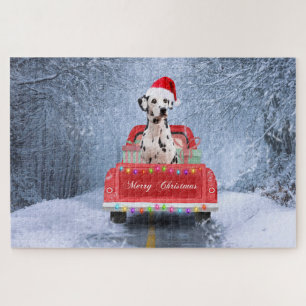 Puzzle Perro dálmata en nieve sentado en un camión de Nav