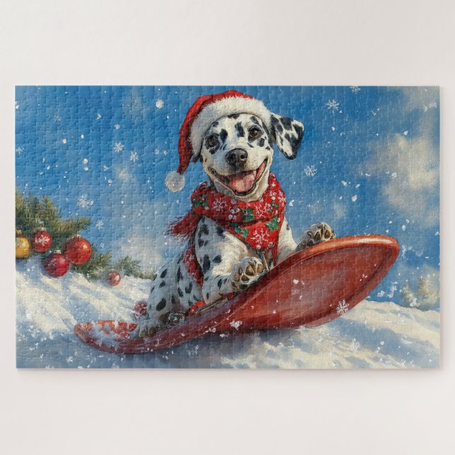 Puzzle Perro dálmata en trineo Deja que nieve Navidad (Horizontal)