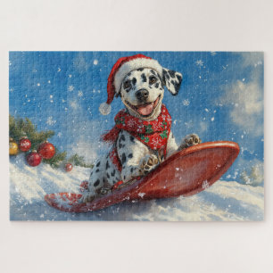 Puzzle Perro dálmata en trineo Deja que nieve Navidad