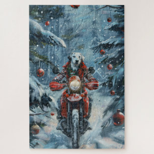 Puzzle Perro Dálmata Montando Motocicleta Navidad