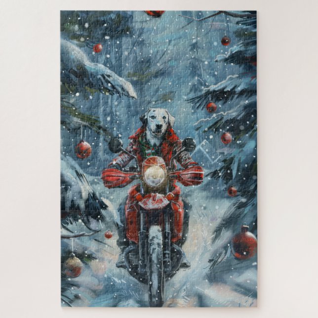Puzzle Perro Dálmata Montando Motocicleta Navidad (Vertical)