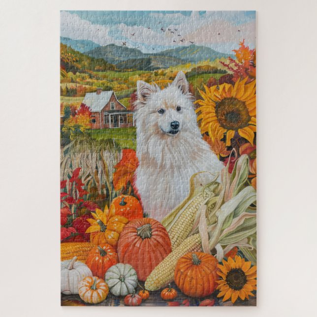 Puzzle Perro de Acción de Gracias de la cosecha de otoño  (Vertical)