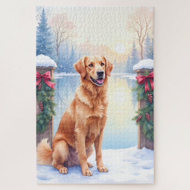 Puzzle Perro de Agua de Chesapeake Navidad Invernal junto (Vertical)
