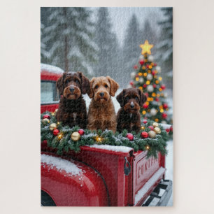 Puzzle Perro de Agua Portugués Camión Rojo de Navidad Fie