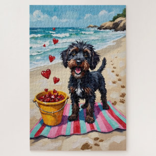 Puzzle Perro de Agua Portugués Día de San Valentín Playa