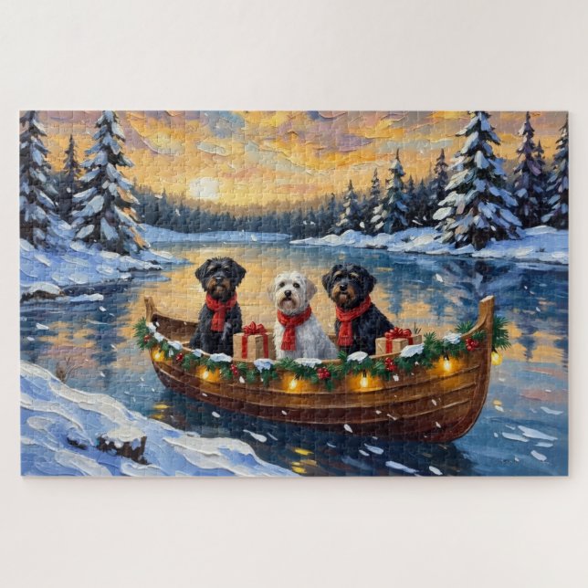 Puzzle Perro de Agua Portugués Navidad Barco Fiesta (Horizontal)