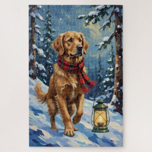 Puzzle Perro de Agua Retriever Luz Guiadora en Bosque Nev