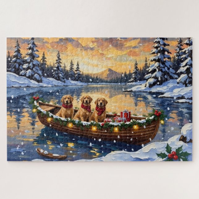 Puzzle Perro de Agua Retriever Navidad Barco Fiesta (Horizontal)