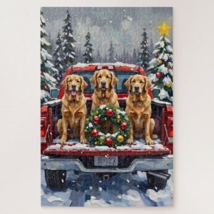 Puzzle Perro de Agua Retriever Navidad Camión Rojo Fiesta