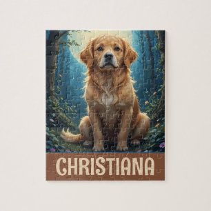 Puzzle Perro de aguas dorado sentado caprichoso personali