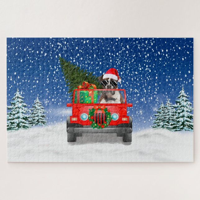 Puzzle Perro de boxeador con regalos de Navidades (Horizontal)