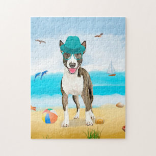 Puzzle Perro de Bull Terrier en la playa