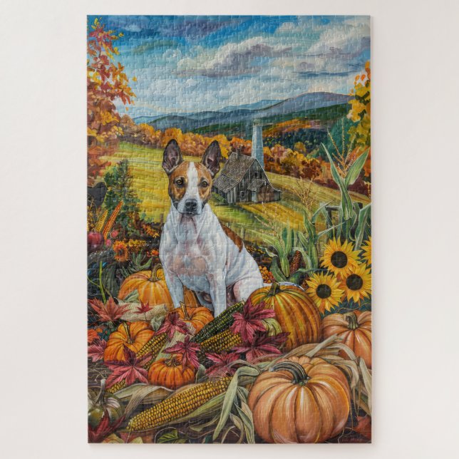 Puzzle Perro de Bull Terrier Otumn Harvest Acción de Grac (Vertical)