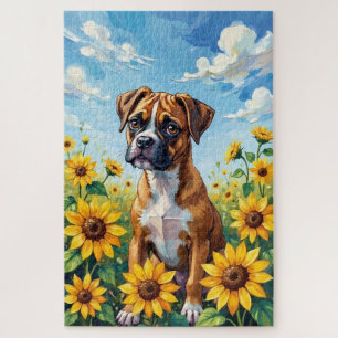 Puzzle Perro de Campo de Girasoles de Primavera Boxer