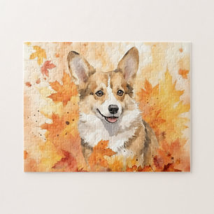 Puzzle Perro de Corgi Cute/Otoño/Caída