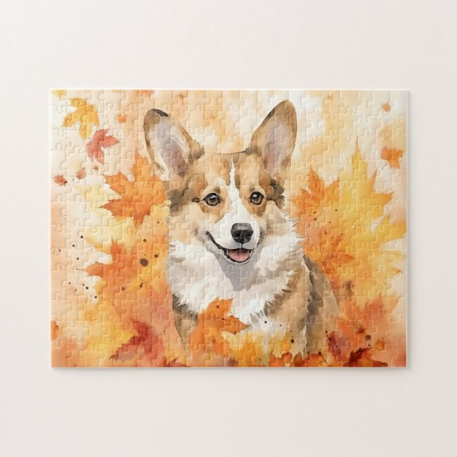 Puzzle Perro de Corgi Cute/Otoño/Caída (Horizontal)