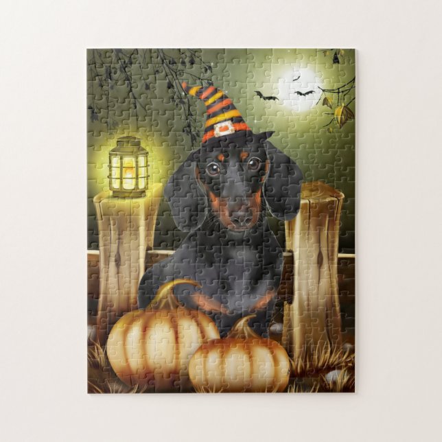 Puzzle Perro de Dachshund con idea de regalo de Halloween (Vertical)