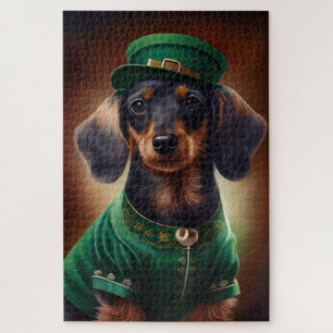 Puzzle Perro de Dachshund con vestido de San Patricio