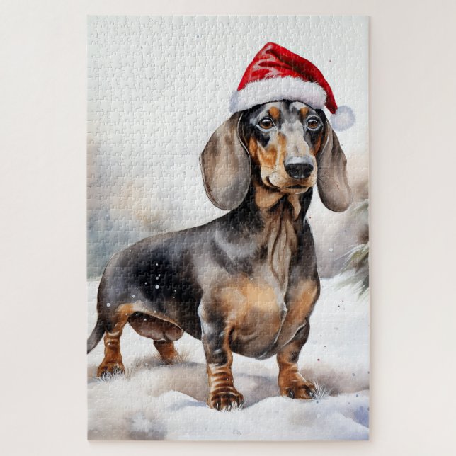 Puzzle Perro de Dachshund en Navidades de nieve (Vertical)