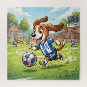 Puzzle Perro de dibujos animados jugando fútbol o balompi