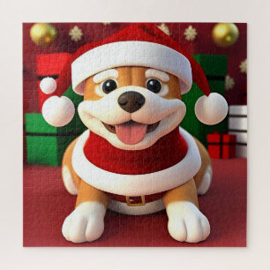 Puzzle Perro de dibujos animados lindo con traje de Santa