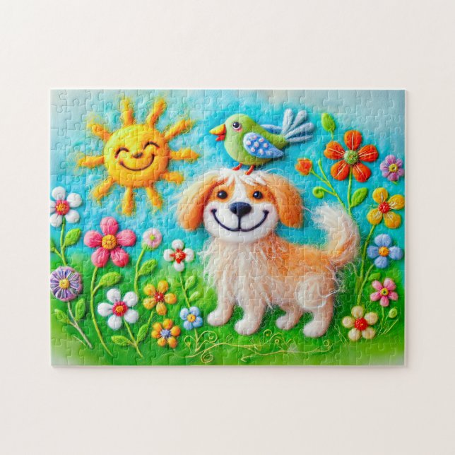 Puzzle Perro de Fieltro Disfrutando del Sol de Verano (Horizontal)