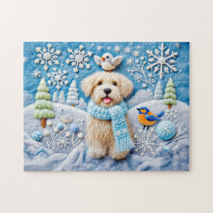 Puzzle Perro de Fieltro en Escena Invernal Nevada