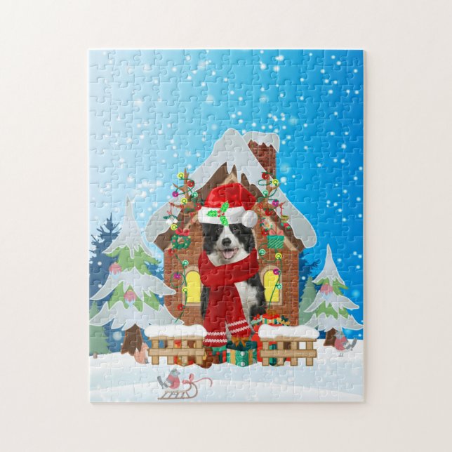 Puzzle Perro de Frontera Collie con regalos de Navidades (Vertical)