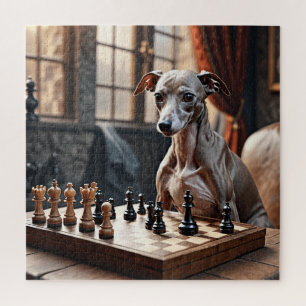 Puzzle Perro de Greyhound italiano jugando al ajedrez
