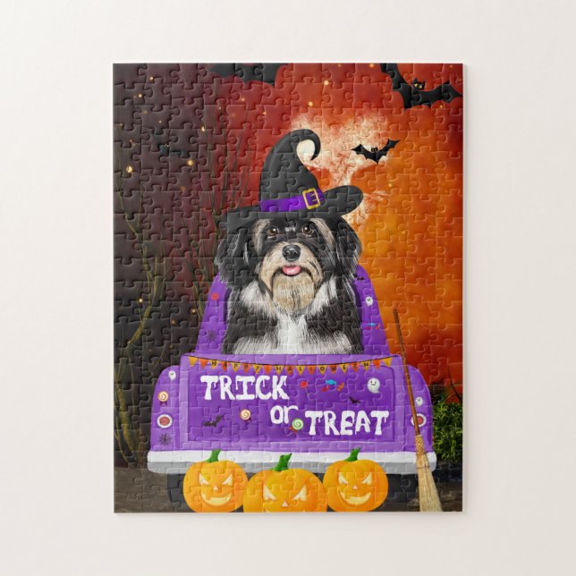 Puzzle Perro de Haván en un camión de Halloween (Vertical)