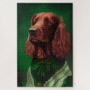 Puzzle Perro de la sepultura roja irlandesa con vestido d