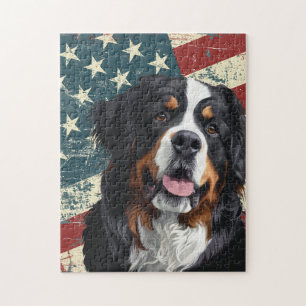 Puzzle Perro de montaña bernés con bandera estadounidense